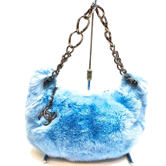 CHANEL Handbags - Chanel Blue Fur Shoulder Bag